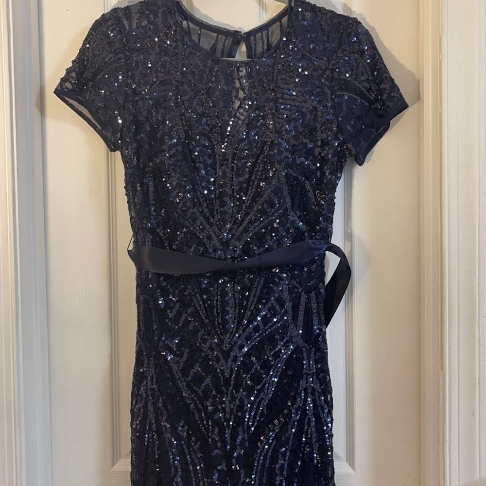 Navy blue sequins Macy’s gown